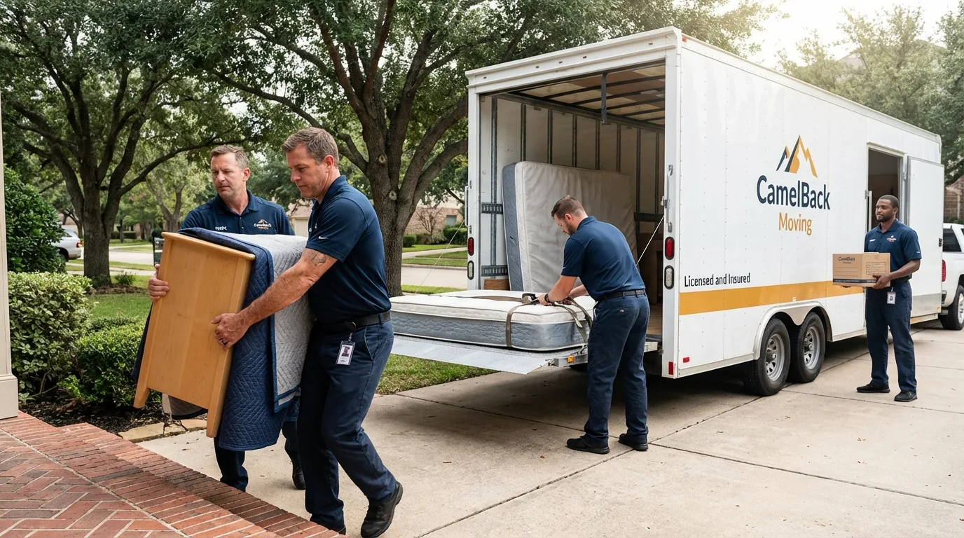 Crew loading residential truck for cross-state move from Bernice, LA