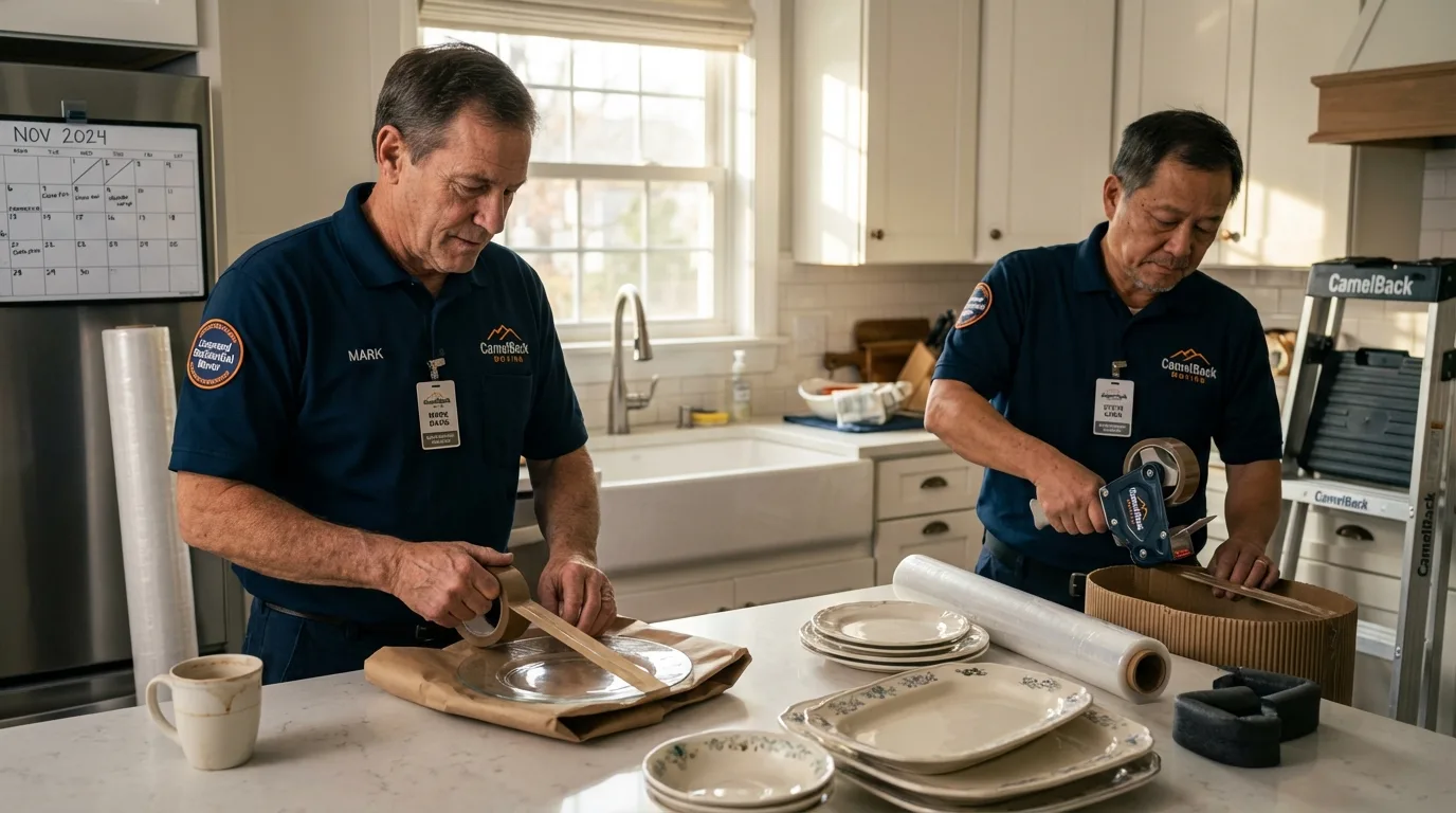 Professional crew packing kitchen dishware in Bernice, LA